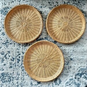 Set of 3 LARGE rattan basket plates